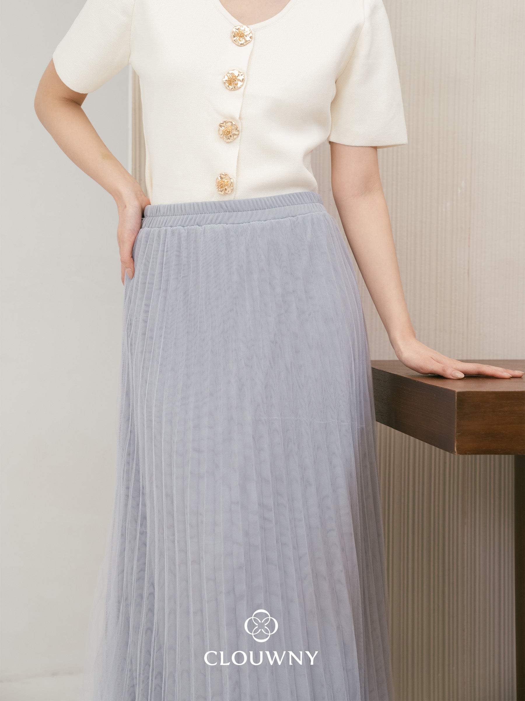 Onyva Tutu Pleats Skirt - Light Grey